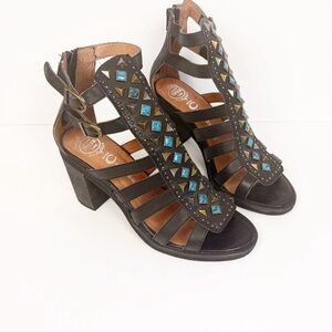 Jeffrey Campbell Studded Gladiator Heels Sandals Black Turquoise Size 10 Boho